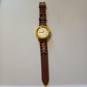 Geneva Women’s Yellow Bezel Chain Accent Silicon Band Quartz Analog Watch WR